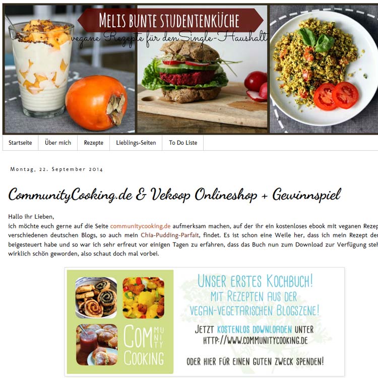 Community Cooking veganes Kochbuch auf Melis Blog