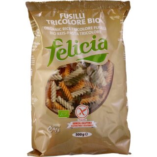 Felicia Bio Reis-Tricolore 3-farbig aus natur Tomate Spinat Fusilli - Bio - 500g