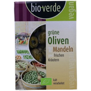 bio-verde Grüne Oliven mit Mandeln und frischen Kräutern - Bio - 150g