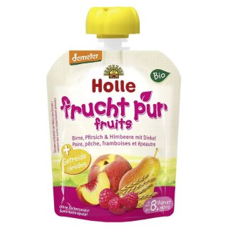 Holle frucht pur Pouchy Birne Pfirsich & Himbeere mit Dinkel - Bio - 90g
