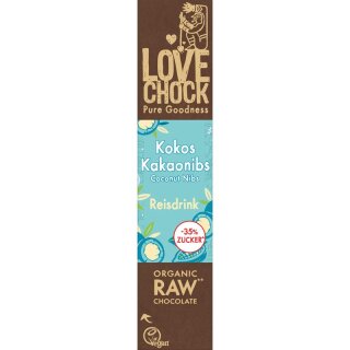 lovechock Riegel Mild Kokos Kakaonibs 68% - Bio - 40g