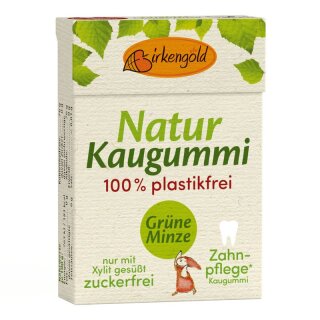 Birkengold Natur Kaugummi Grüne Minze 20 Stück plastikfrei. - 28g
