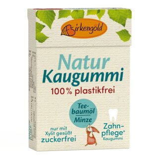 Birkengold Natur Kaugummi Teebaumöl Minze 20 Stück plastikfrei - 28g