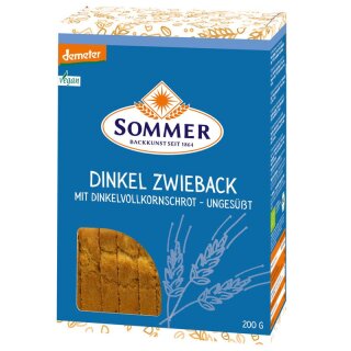 Sommer Demeter Dinkel-Zwieback ungesüßt - Bio - 200g x 6  - 6er Pack VPE