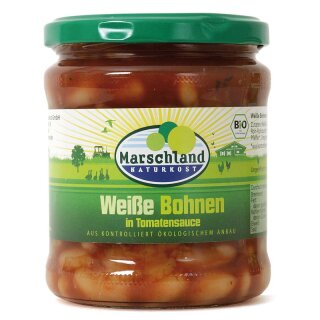 Marschland Weiße Bohnen in Tomatensauce 370 ml Gl. - Bio - 350g x 6  - 6er Pack VPE