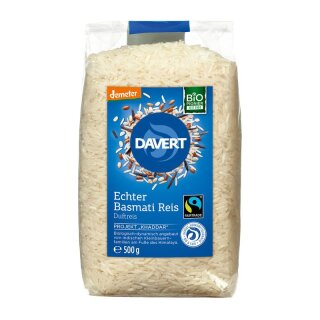 Davert demeter Echter Basmati Reis weiß Fairtrade - Bio - 500g x 8  - 8er Pack VPE