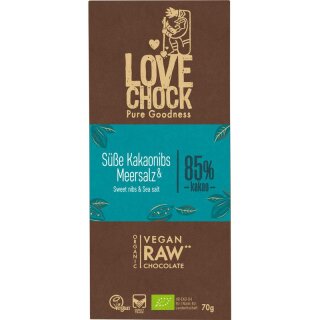 lovechock Tafel Süße Kakaonibs & Meersalz 85% - Bio - 70g x 8  - 8er Pack VPE