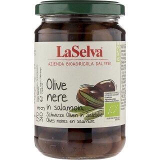 LaSelva Schwarze Oliven mit Stein in Salzlake - Bio - 0,17kg x 6  - 6er Pack VPE