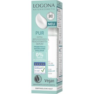 Logona PUR Extra beruhigendes Feuchtigkeits-Serum Probiotika & Hyaluron - 30ml x 4  - 4er Pack VPE