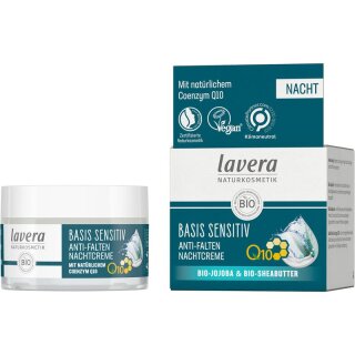 Lavera basis sensitiv Anti-Falten Nachtcreme Q10 - 50ml x 4  - 4er Pack VPE